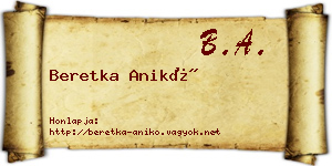 Beretka Anikó névjegykártya