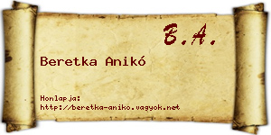 Beretka Anikó névjegykártya